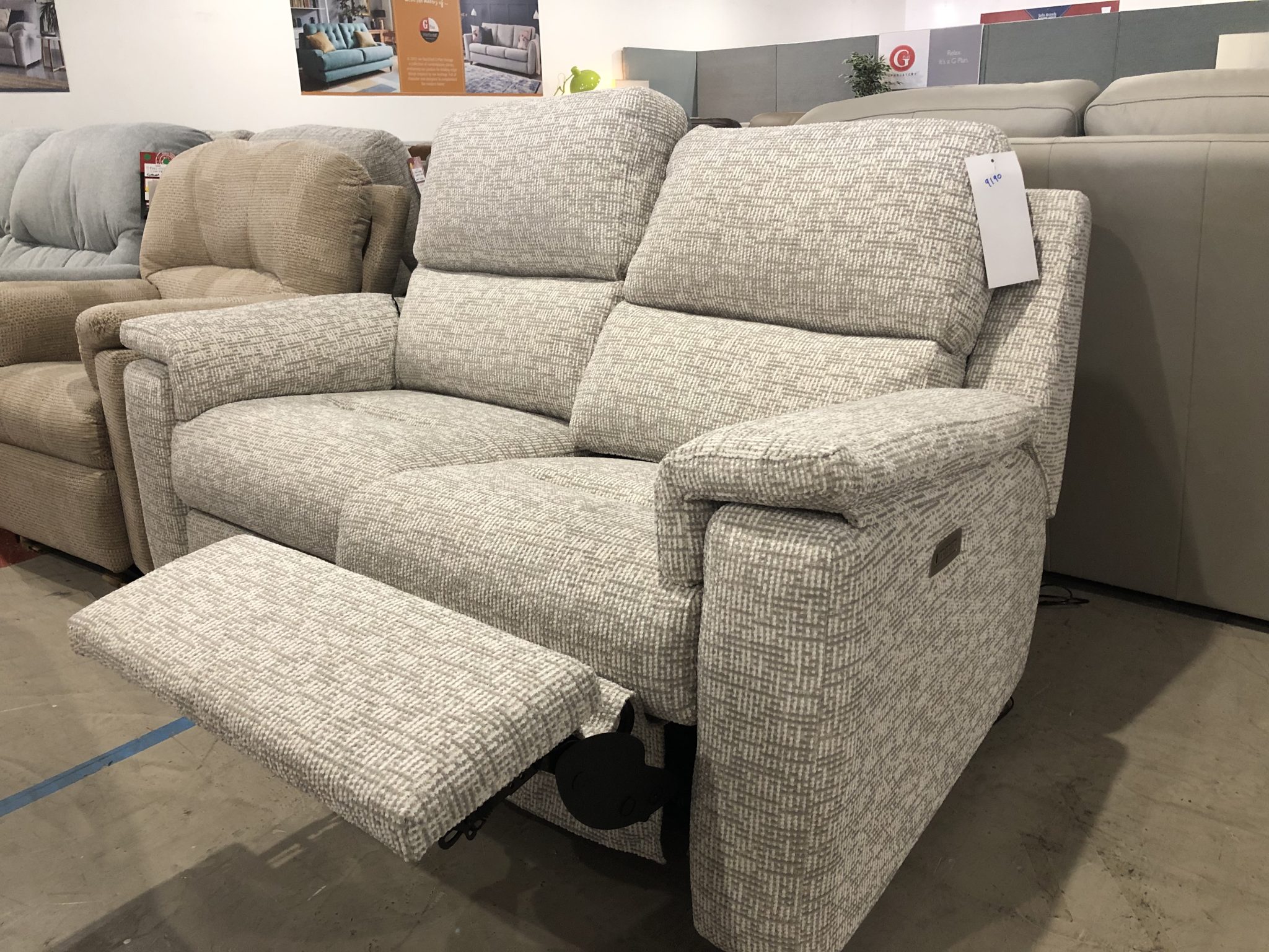 G Plan Harper Small Electric Recliner Sofa with Headrest and Lumbar in Cable Silver
