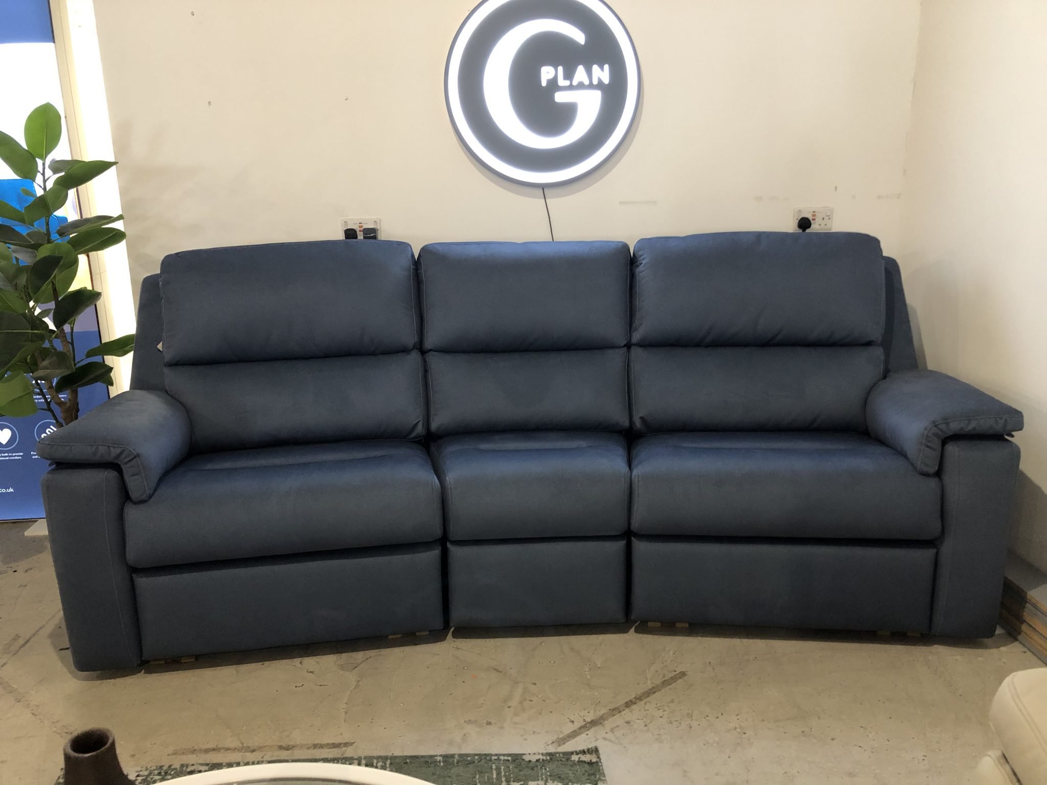 Image - 2026-09-09T114420.627 G Plan Harper Large Curved Sofa with Electric Recliner in Blue Fabric