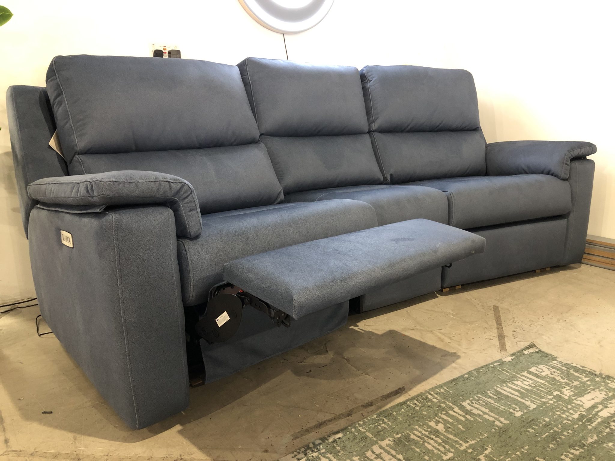 G Plan Harper Large Curved Sofa with Electric Recliner in Blue Fabric