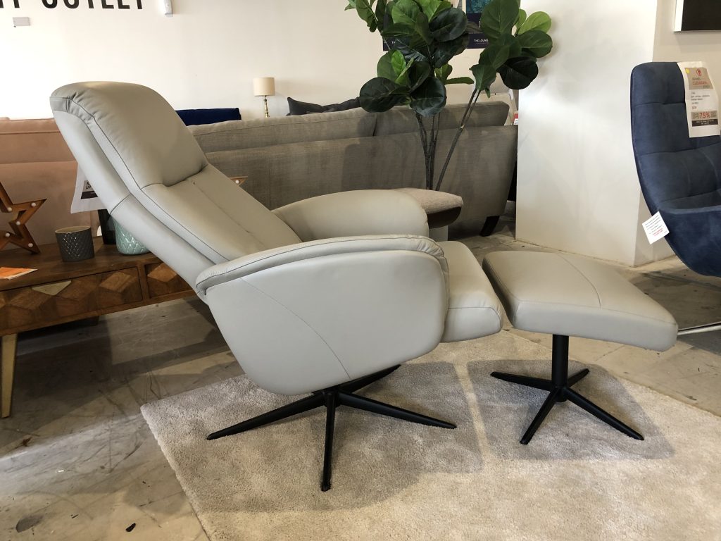 G Plan Nysted Manual Swivel Chair and Footstool in Cambridge Grey Leather