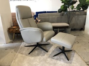 G Plan Nysted Manual Swivel Chair and Footstool in Cambridge Grey Leather