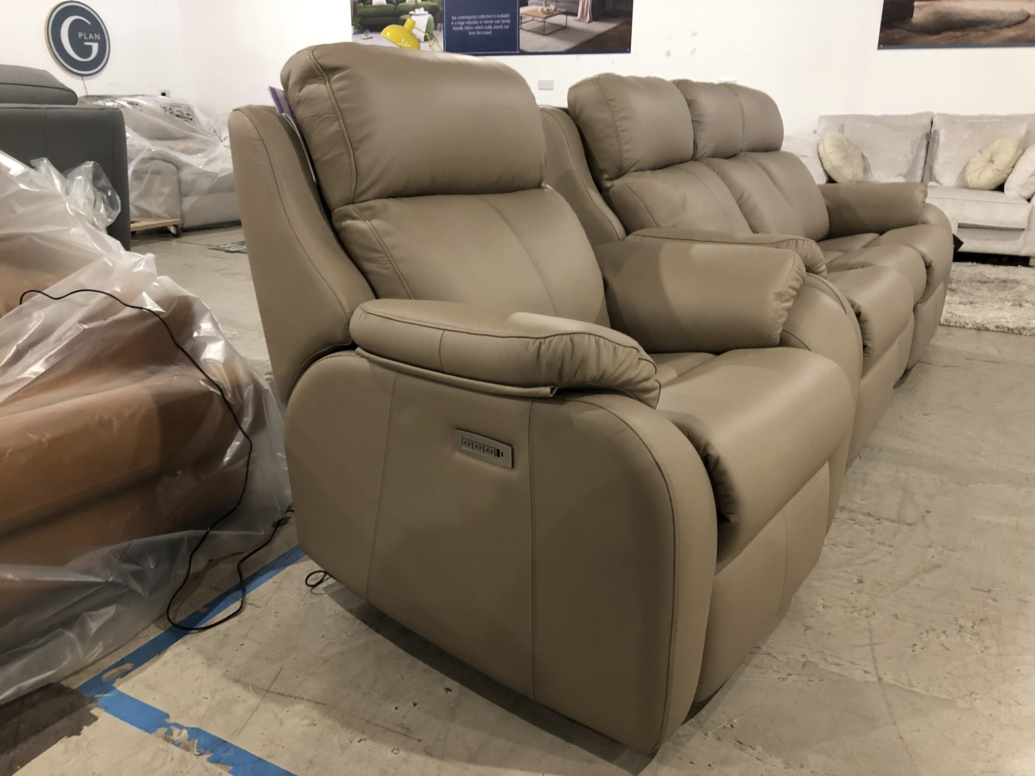 G Plan Kingsbury Electric Recliner Armchair with Headrest and Lumbar in Cambridge Taupe