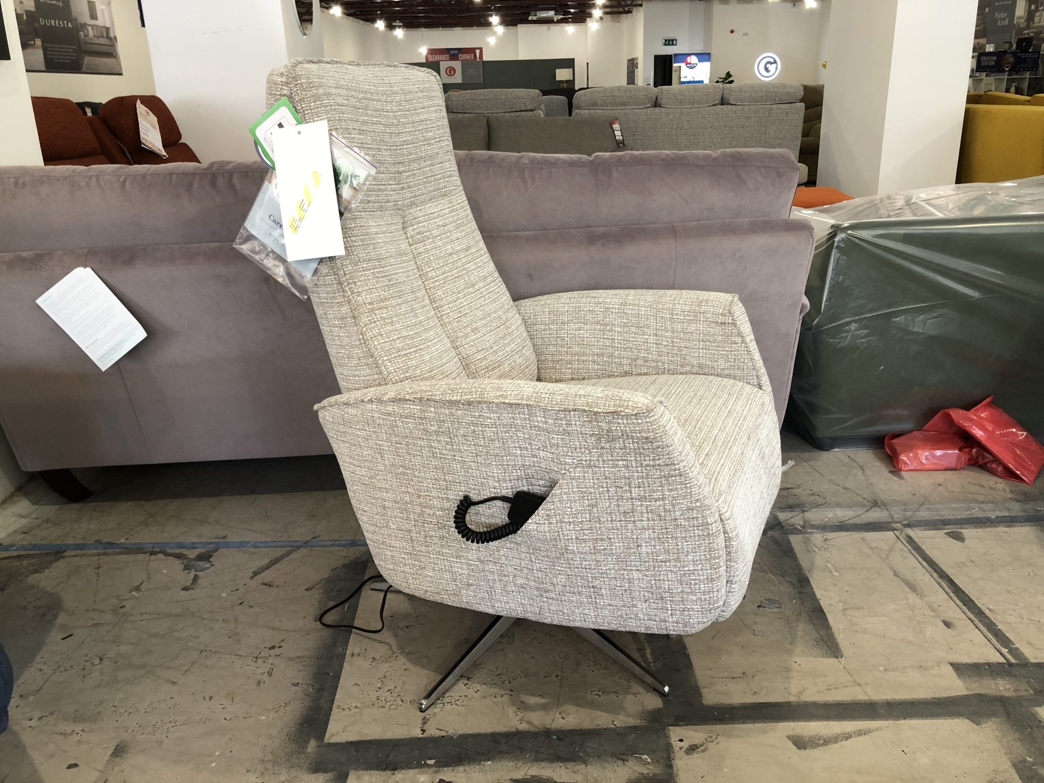 G Plan Odense Electric Rise Recline Headrest Lumbar Swivel Armchair in Loom Shale