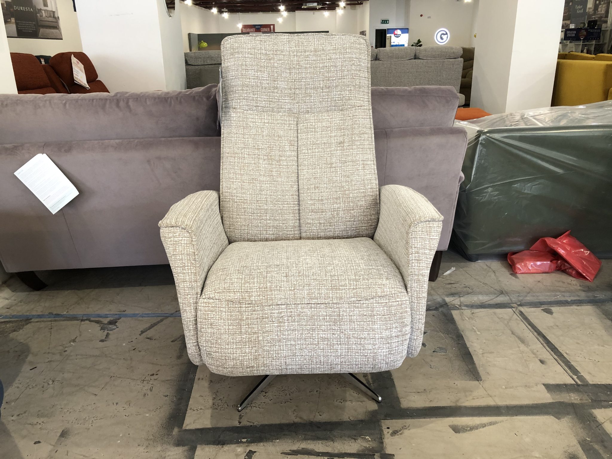 Image - 2026-08-07T112446.094 G Plan Odense Electric Rise Recline Headrest Lumbar Swivel Armchair in Loom Shale