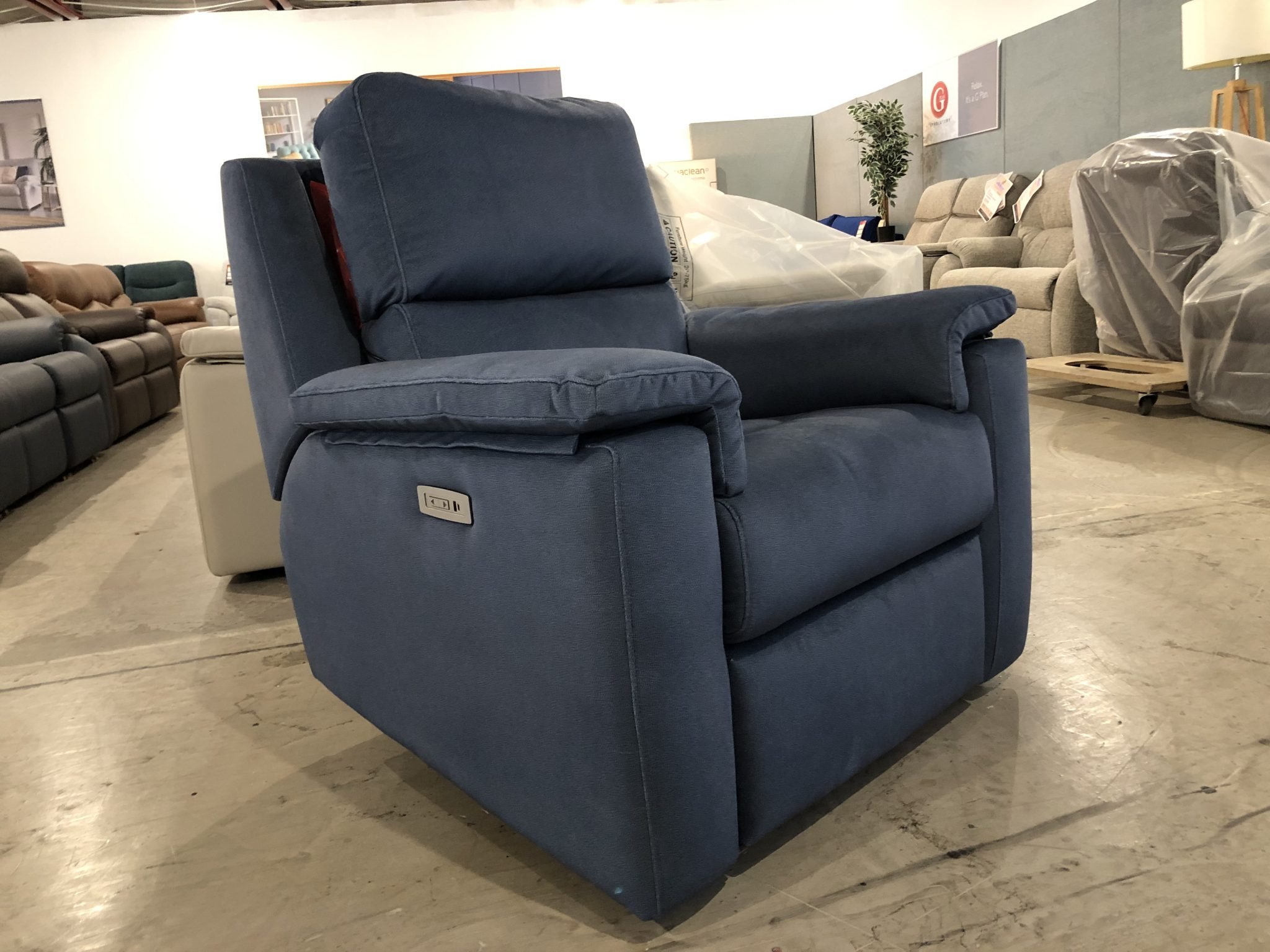 G Plan Thornbury Power Recliner Chair with in Blue Fabric