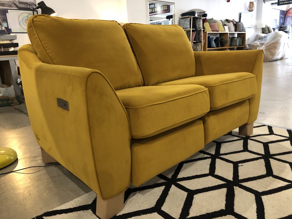 G Plan Vintage 68 Small Sofa with LHF electric footrest in Plush Turmeric